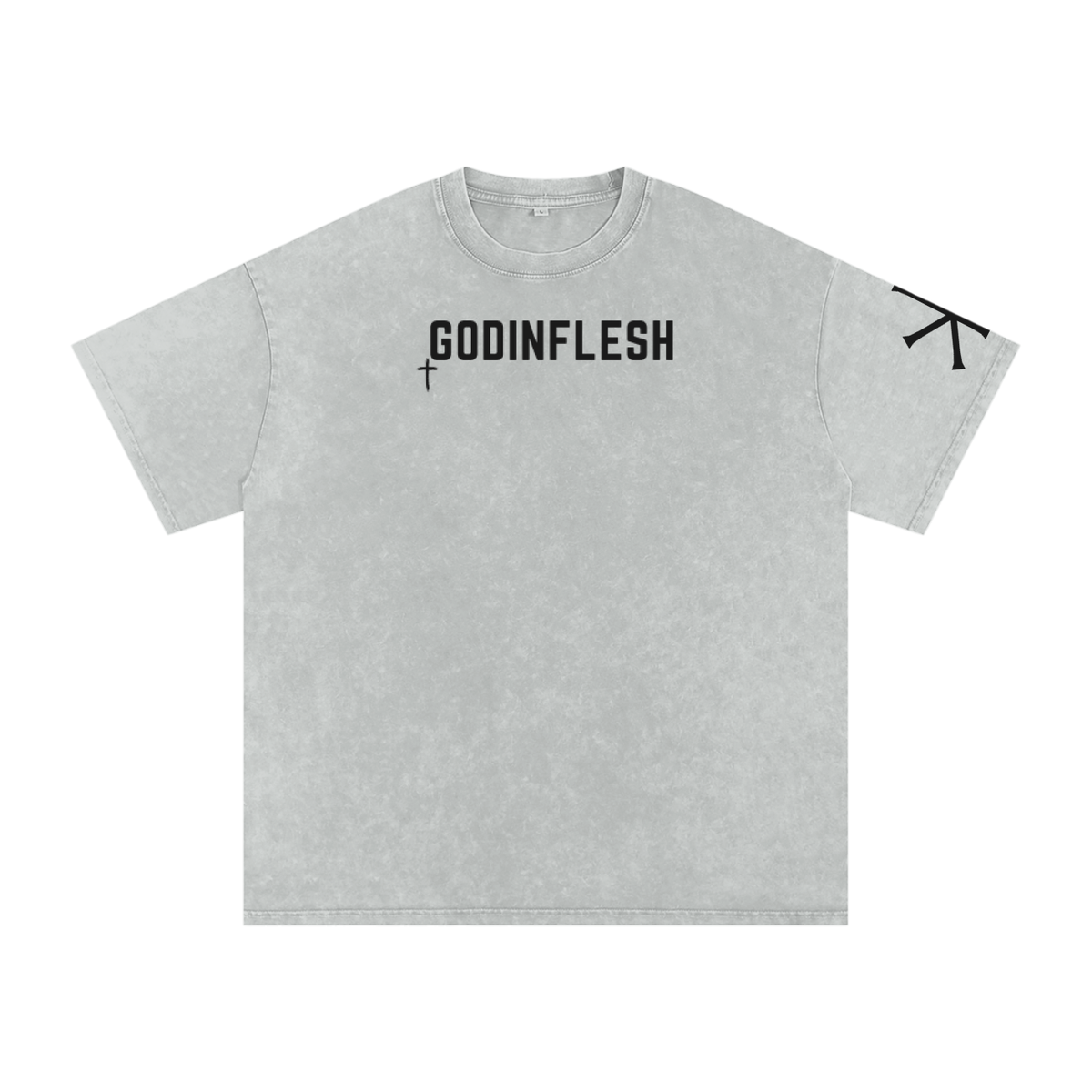 A Strong Tower God in Flesh Christian t-shirt, Light Gray, front with Proverbs 18:10