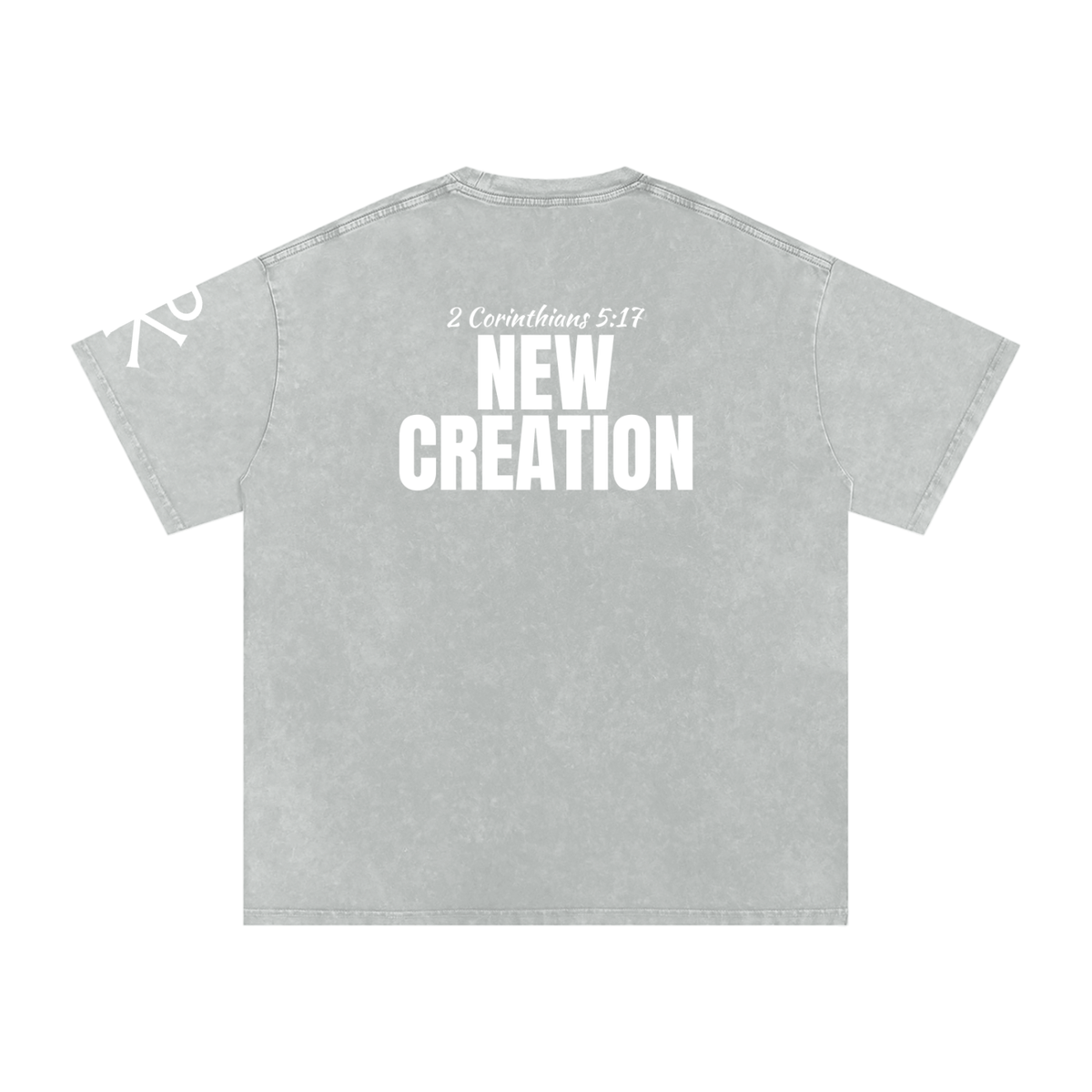 New Creation God in Flesh Christian t-shirt, Light Gray, back with 2 Corinthians 5:17