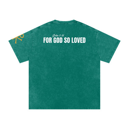 For God So Loved God in Flesh Christian t-shirt, Dark Green, back with John 3:16