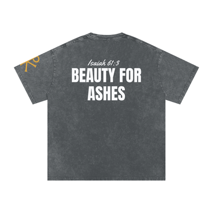 Beauty for Ashes God in Flesh Christian t-shirt, Pirate Gray, back with Isaiah 61:3