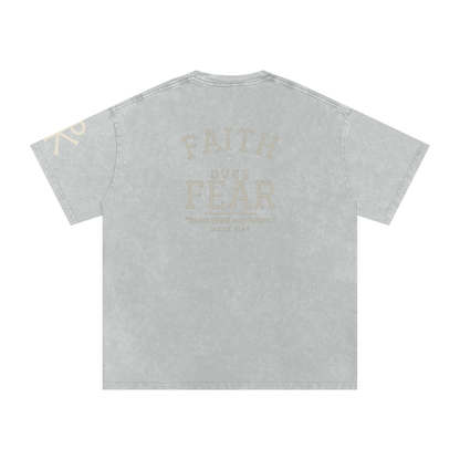 Faith Over Fear God in Flesh Christian t-shirt, Light Gray, back with Mark 5:36