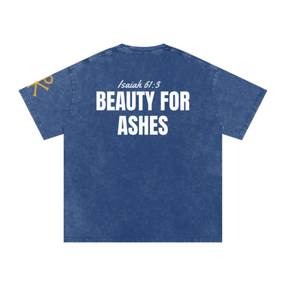 Beauty for Ashes God in Flesh Christian t-shirt, Dark Blue, back with Isaiah 61:3