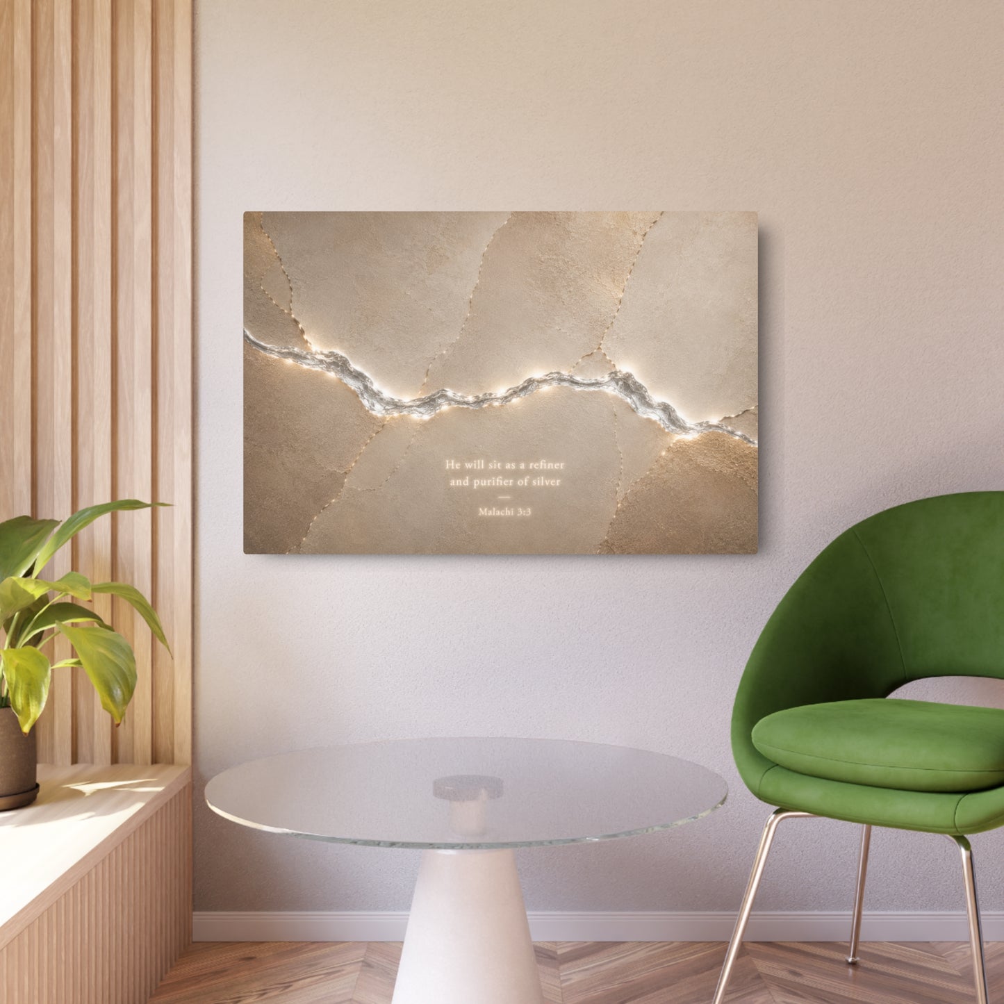 Metal Art Sign — Isaiah 40:31 Inspirational Wall Plaque, Neutral Marble Crack Design