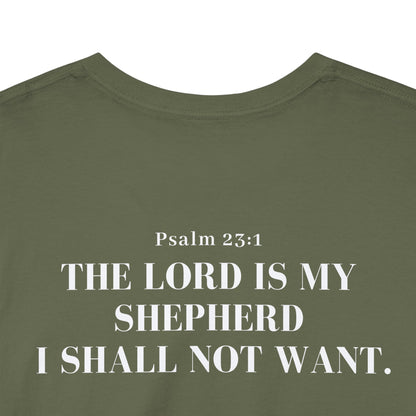 GodinFlesh Psalm 23 Tee – “The Lord Is My Shepherd, I Shall Not Want” Christian T‑Shirt