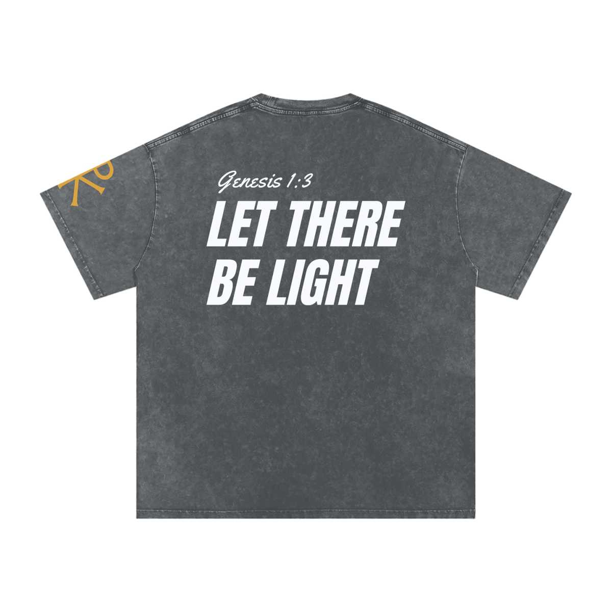 Let There Be Light God in Flesh Christian t-shirt, Pirate Gray, back with Genesis 1:3