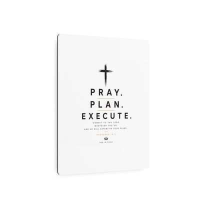 Pray. Plan. Execute. Metal Wall Sign — Inspirational Christian Home Decor