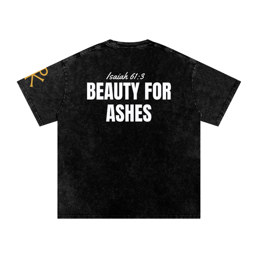 Beauty for Ashes God in Flesh Christian t-shirt, Black, back with Isaiah 61:3