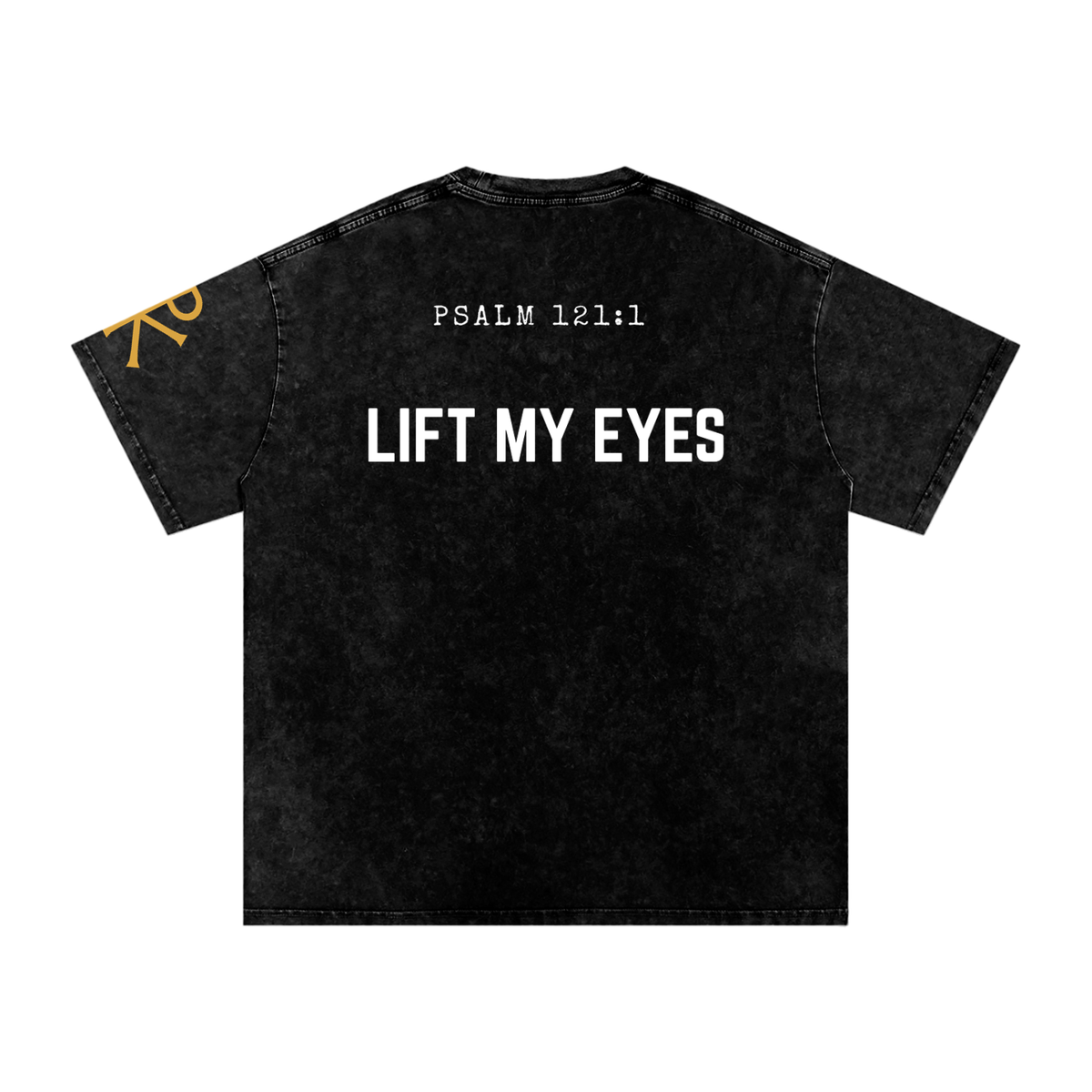 Lift My Eyes God in Flesh Christian t-shirt, Black, back with Psalm 121:1