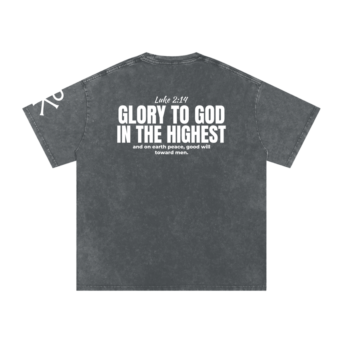 Glory to God in the Highest God in Flesh Christian t-shirt, Pirate Gray, back with Luke 2:14