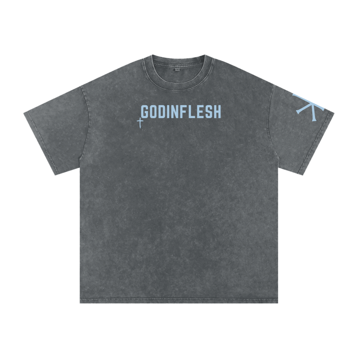 Perfect Peace God in Flesh Christian t-shirt, Pirate Gray, front with Isaiah 26:3