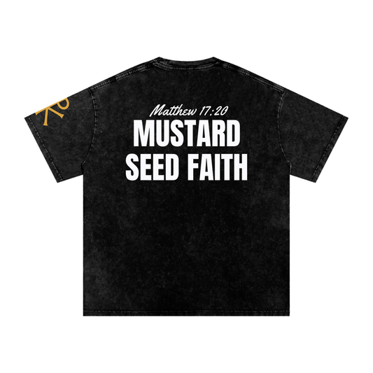 Mustard Seed Faith God in Flesh Christian t-shirt, Black, back with Matthew 17:20