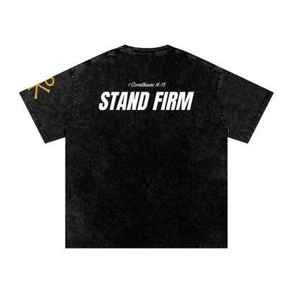 Stand Firm God in Flesh Christian t-shirt, Black, back with 1 Corinthians 16:13