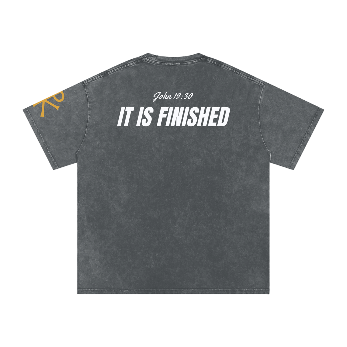 It Is Finished God in Flesh Christian t-shirt, Pirate Gray, back with John 19:30