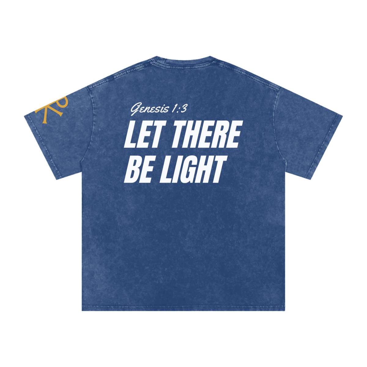 Let There Be Light God in Flesh Christian t-shirt, Dark Blue, back with Genesis 1:3