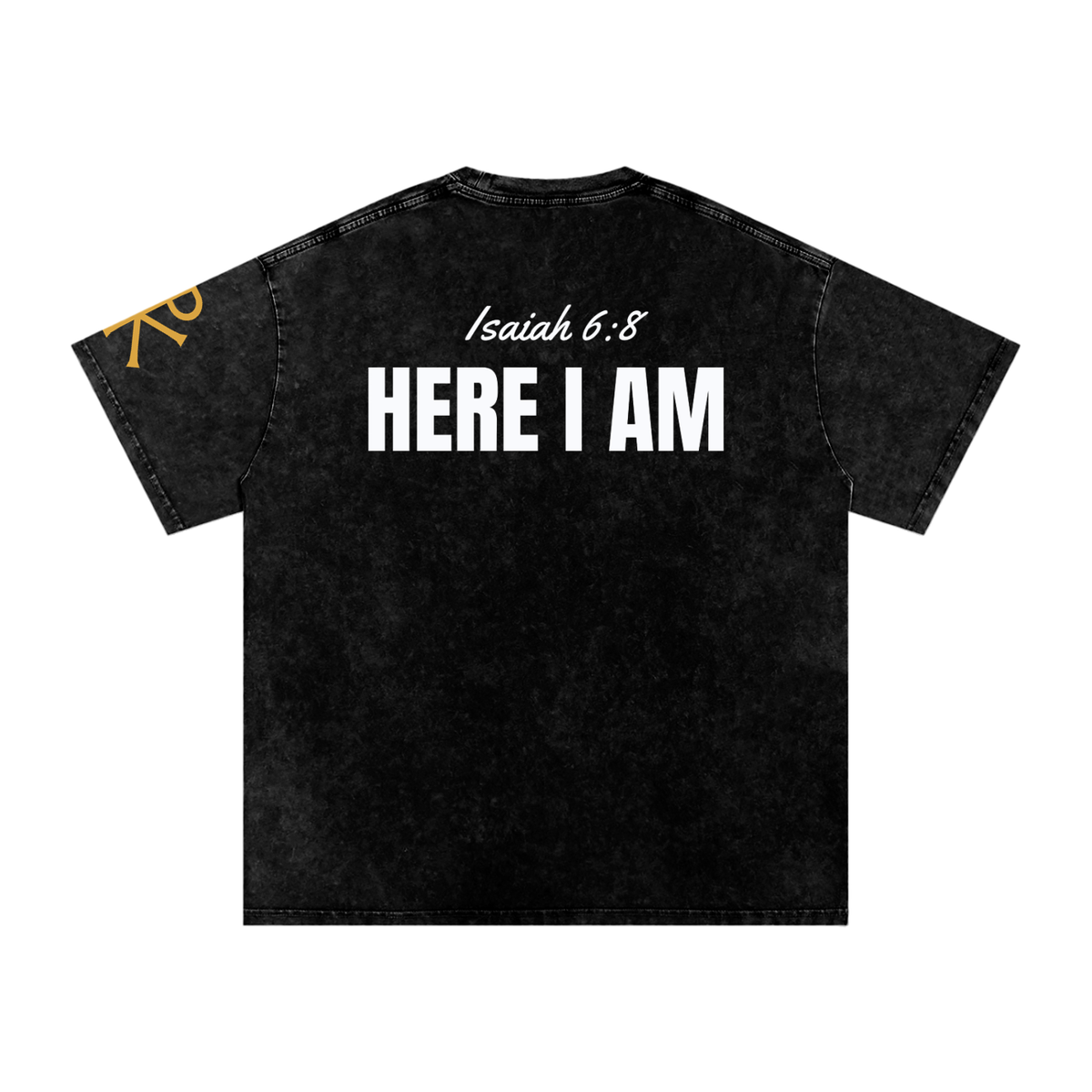 Here I Am God in Flesh Christian t-shirt, Black, back with Isaiah 6:8