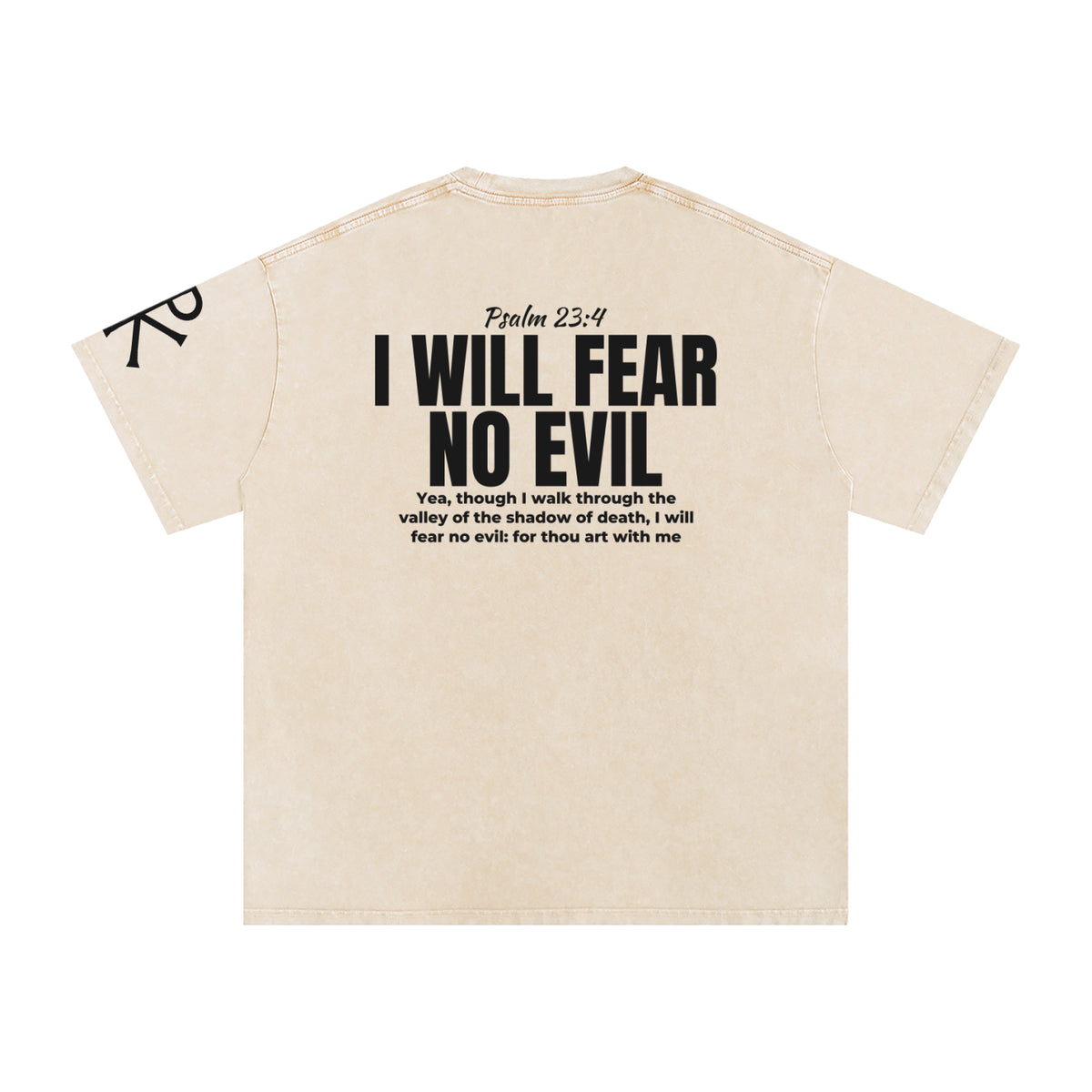 I Will Fear No Evil God in Flesh Christian t-shirt, Apricot, back with Psalm 23:4