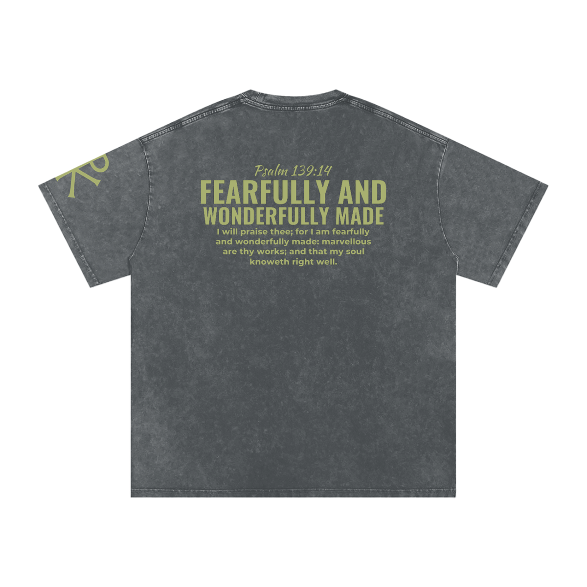 Fearfully and Wonderfully Made God in Flesh Christian t-shirt, Pirate Gray, back with Psalm 139:14