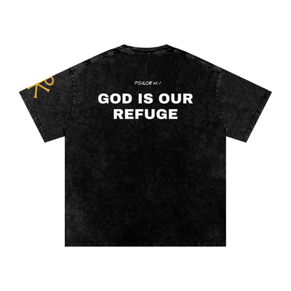 God Is Our Refuge God in Flesh Christian t-shirt, Black, back with Psalm 46:1
