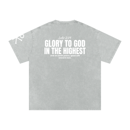 Glory to God in the Highest God in Flesh Christian t-shirt, Light Gray, back with Luke 2:14
