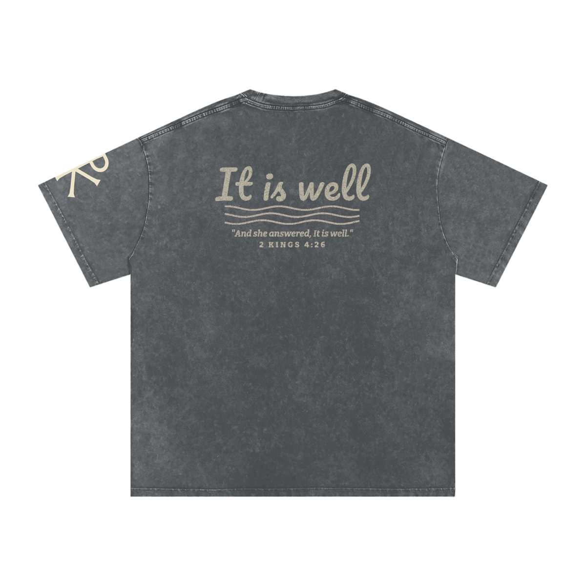 It Is Well God in Flesh Christian t-shirt, Pirate Gray, back with 2 Kings 4:26