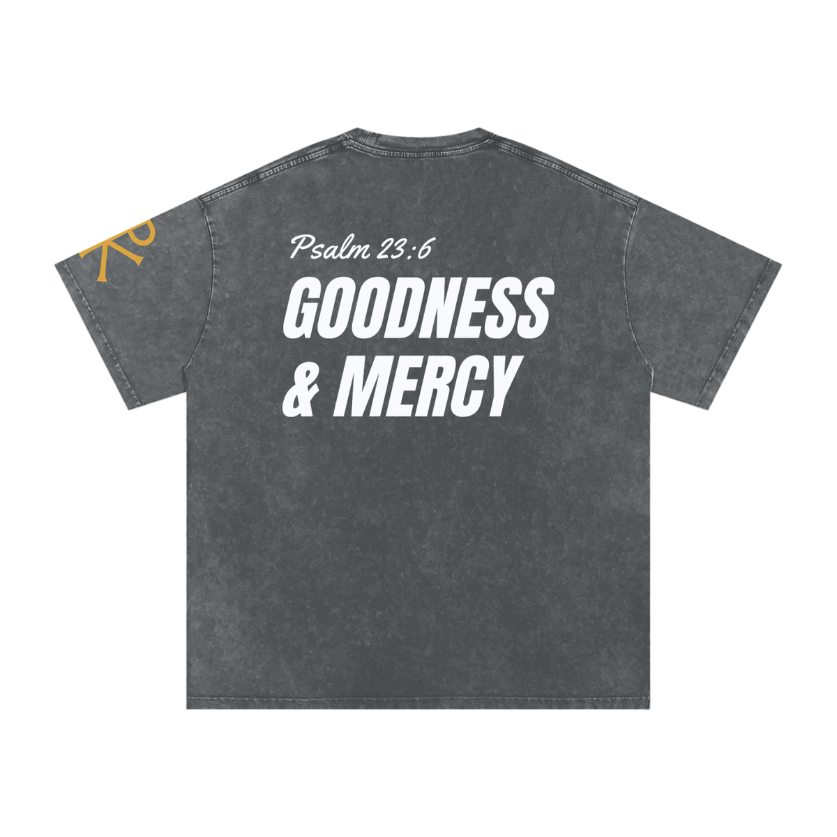 Goodness & Mercy God in Flesh Christian t-shirt, Pirate Gray, back with Psalm 23:6