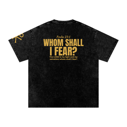 Whom Shall I Fear? God in Flesh Christian t-shirt, Black, back with Psalm 27:1