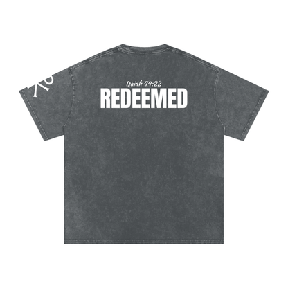 Redeemed God in Flesh Christian t-shirt, Pirate Gray, back with Isaiah 44:22