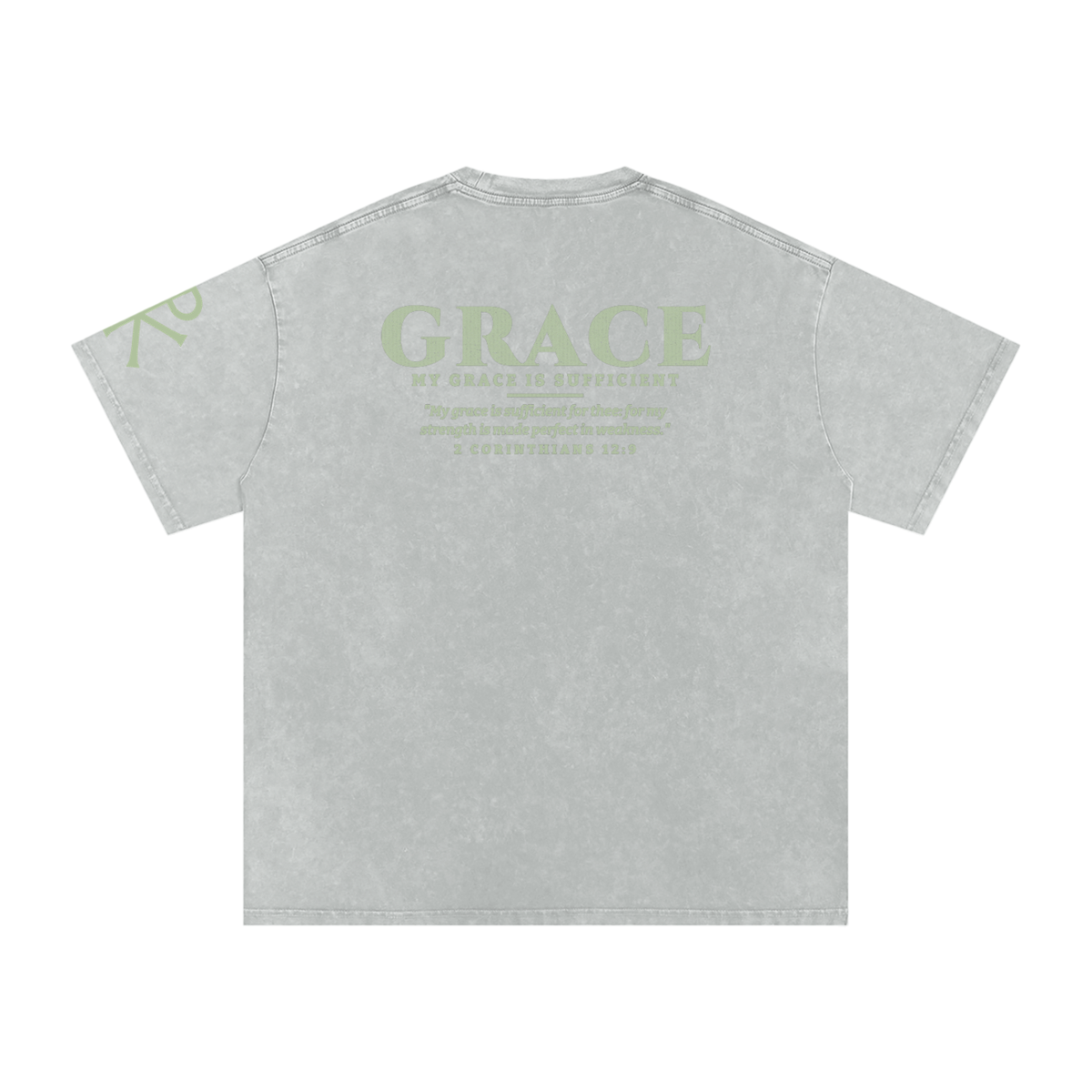 My Grace Is Sufficient God in Flesh Christian t-shirt, Light Gray, back with 2 Corinthians 12:9