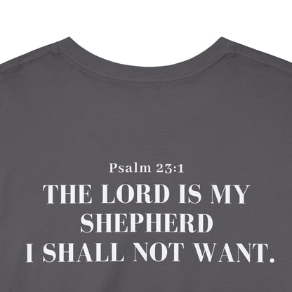 GodinFlesh Psalm 23 Tee – “The Lord Is My Shepherd, I Shall Not Want” Christian T‑Shirt
