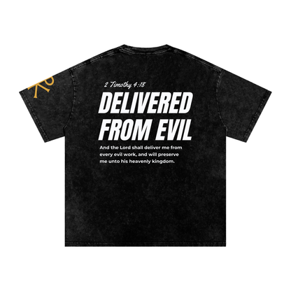 Delivered from Evil God in Flesh Christian t-shirt, Black, back with 2 Timothy 4:18