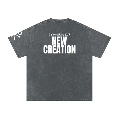 New Creation God in Flesh Christian t-shirt, Pirate Gray, back with 2 Corinthians 5:17