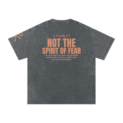 Not the Spirit of Fear God in Flesh Christian t-shirt, Pirate Gray, back with 2 Timothy 1:7