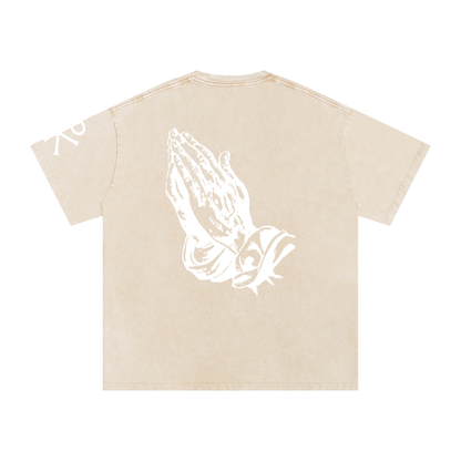 Praying Hands God in Flesh Christian t-shirt, Apricot, back with praying hands art