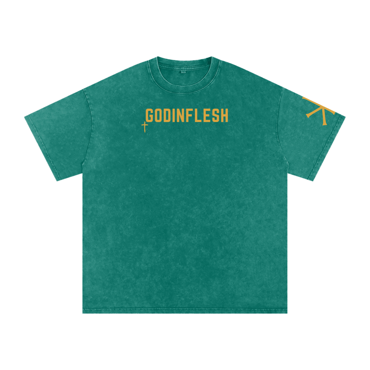 Jesus Is King God in Flesh Christian t-shirt, Dark Green, front with Revelation 19:16