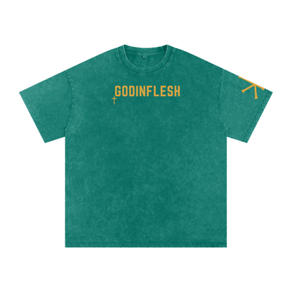 Jesus Is King God in Flesh Christian t-shirt, Dark Green, front with Revelation 19:16