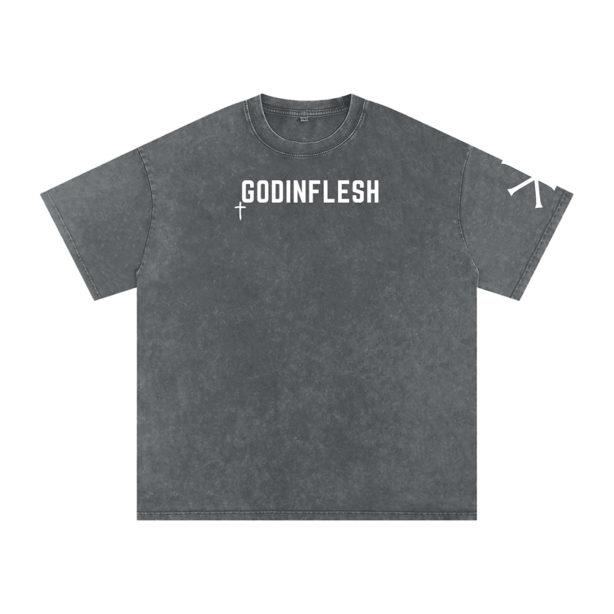 A Strong Tower God in Flesh Christian t-shirt, Pirate Gray, front with Proverbs 18:10