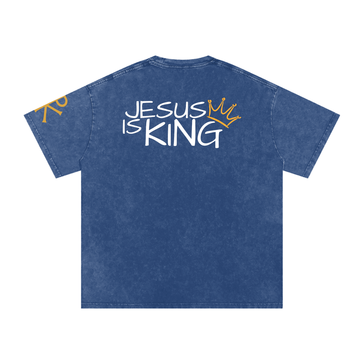 Jesus Is King God in Flesh Christian t-shirt, Dark Blue, back with Revelation 19:16