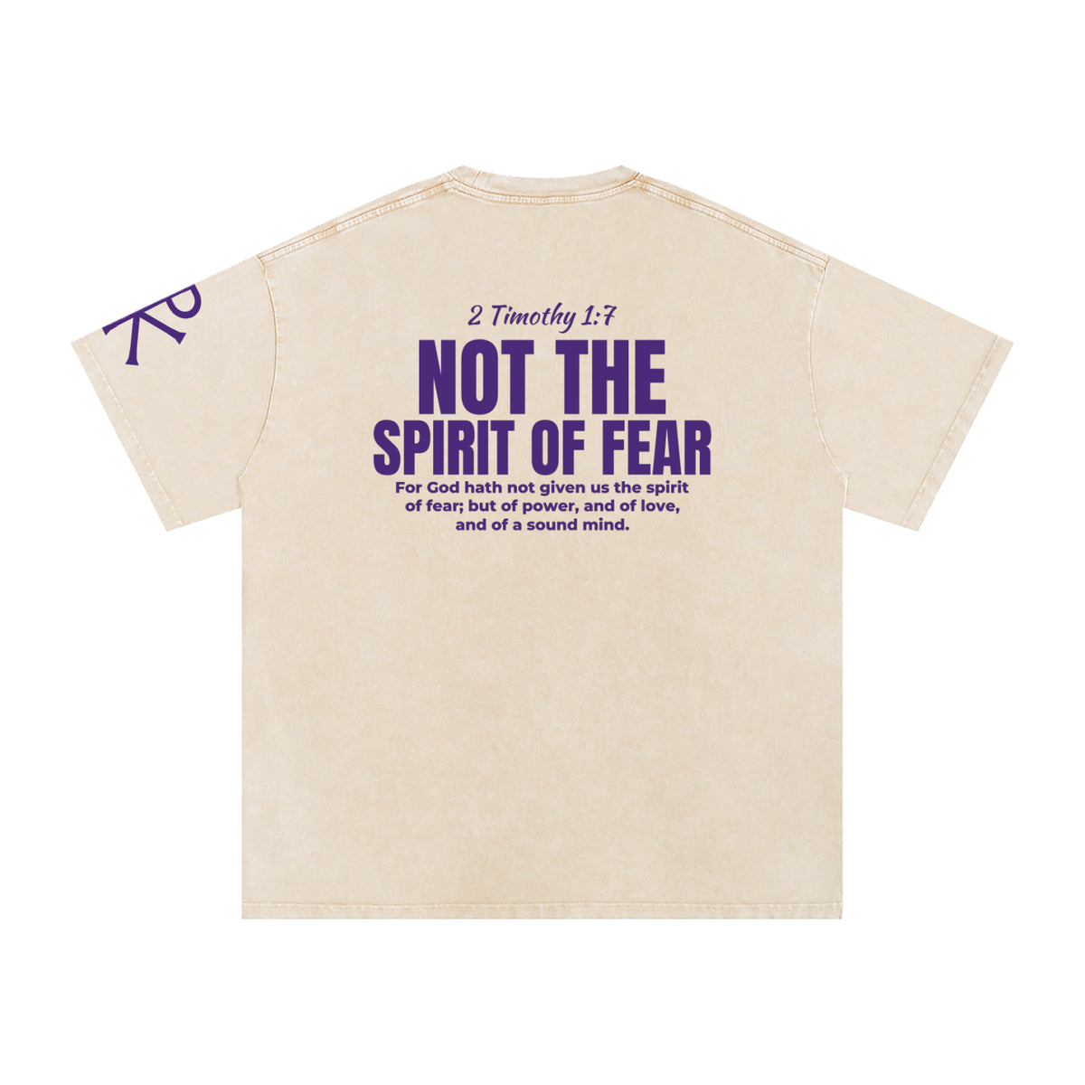 Not the Spirit of Fear God in Flesh Christian t-shirt, Apricot, back with 2 Timothy 1:7