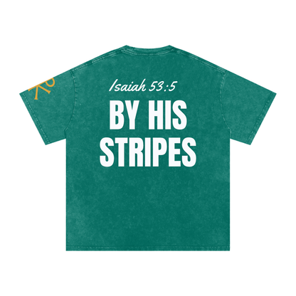 By His Stripes God in Flesh Christian t-shirt, Dark Green, back with Isaiah 53:5