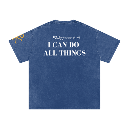 I Can Do All Things God in Flesh Christian t-shirt, Dark Blue, back with Philippians 4:13