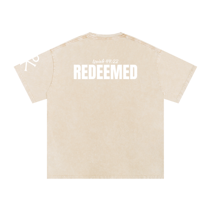 Redeemed God in Flesh Christian t-shirt, Apricot, back with Isaiah 44:22