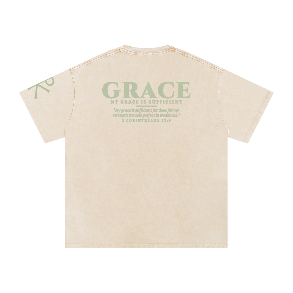 My Grace Is Sufficient God in Flesh Christian t-shirt, Apricot, back with 2 Corinthians 12:9