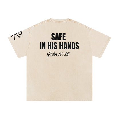 Safe in His Hands God in Flesh Christian t-shirt, Apricot, back with John 10:28