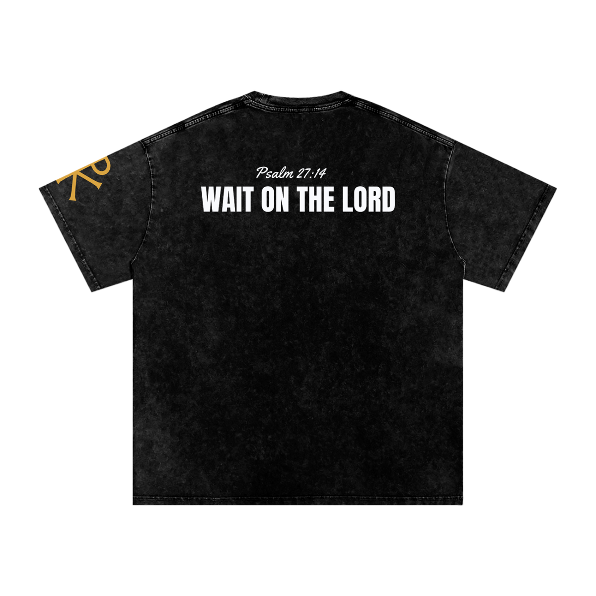 Wait on the Lord God in Flesh Christian t-shirt, Black, back with Psalm 27:14