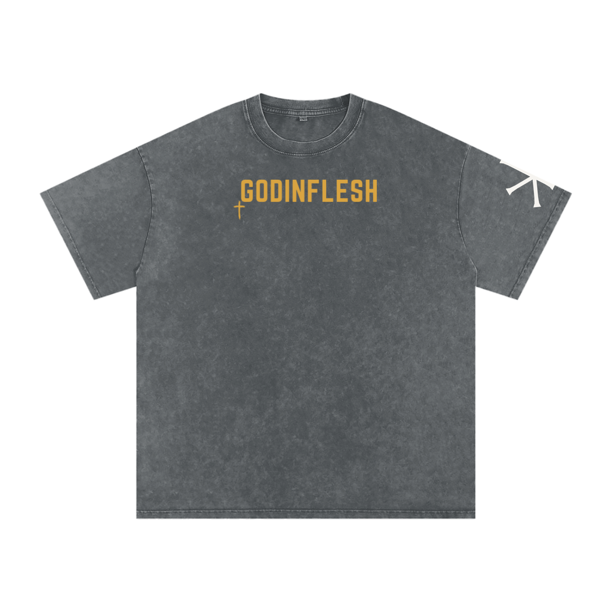 Jesus Won God in Flesh Christian t-shirt, Pirate Gray, front with John 16:33