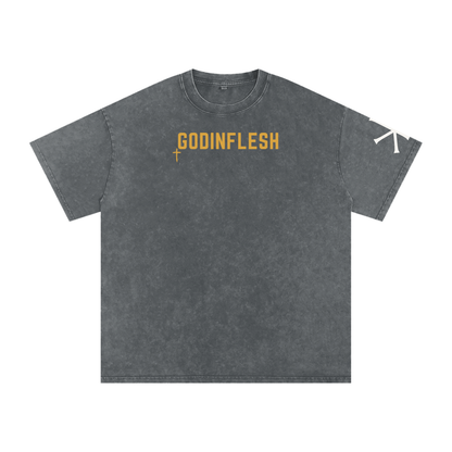 Jesus Won God in Flesh Christian t-shirt, Pirate Gray, front with John 16:33