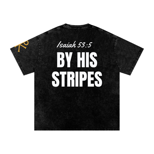By His Stripes God in Flesh Christian t-shirt, Black, back with Isaiah 53:5