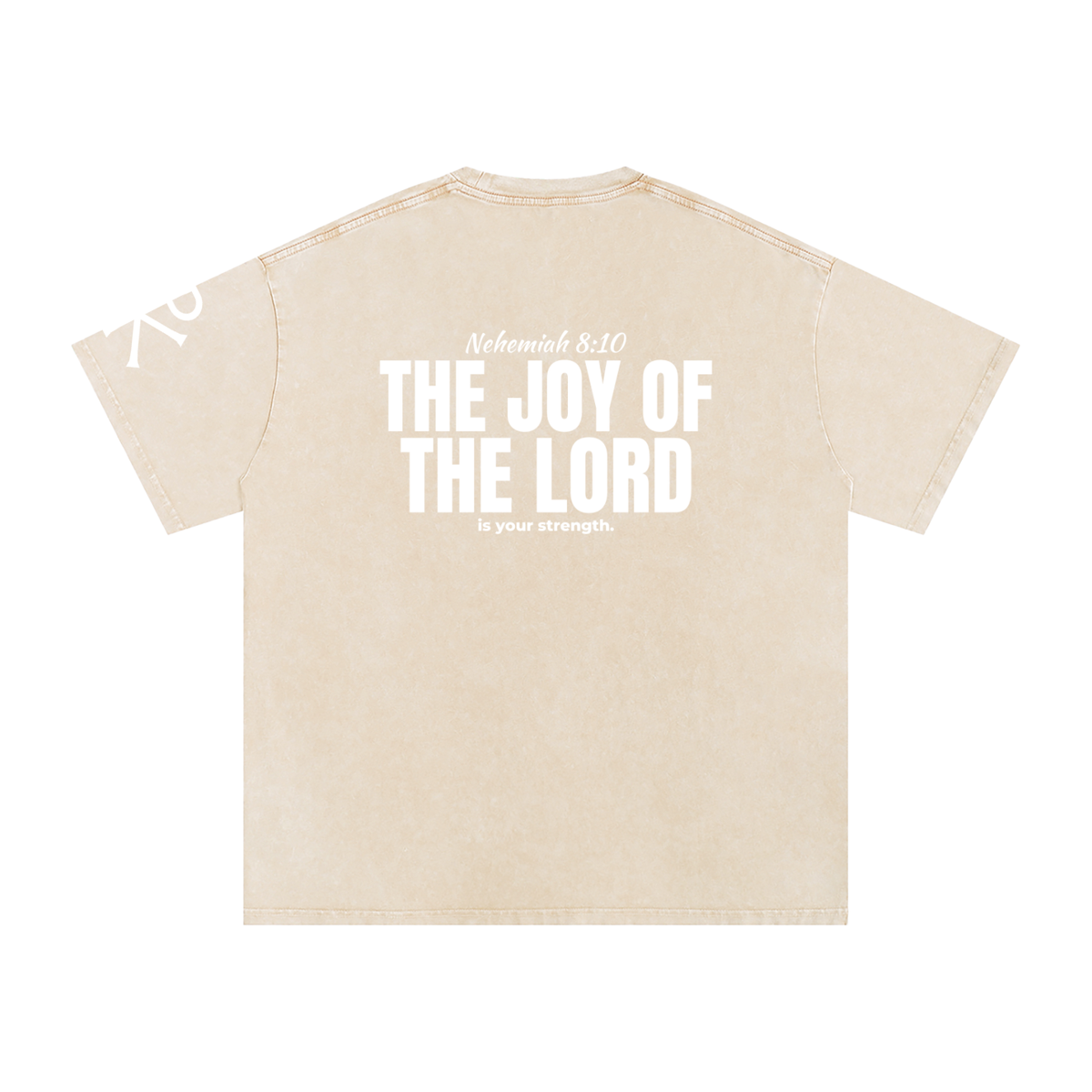 The Joy of the Lord God in Flesh Christian t-shirt, Apricot, back with Nehemiah 8:10