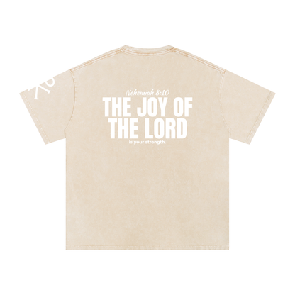 The Joy of the Lord God in Flesh Christian t-shirt, Apricot, back with Nehemiah 8:10