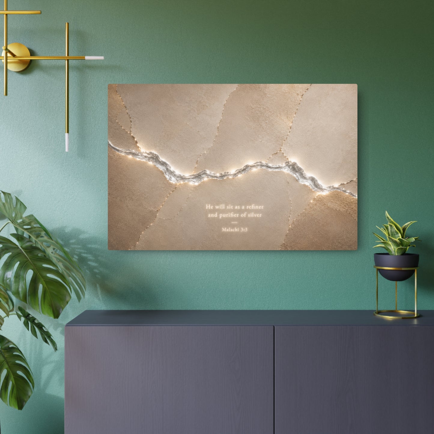 Metal Art Sign — Isaiah 40:31 Inspirational Wall Plaque, Neutral Marble Crack Design